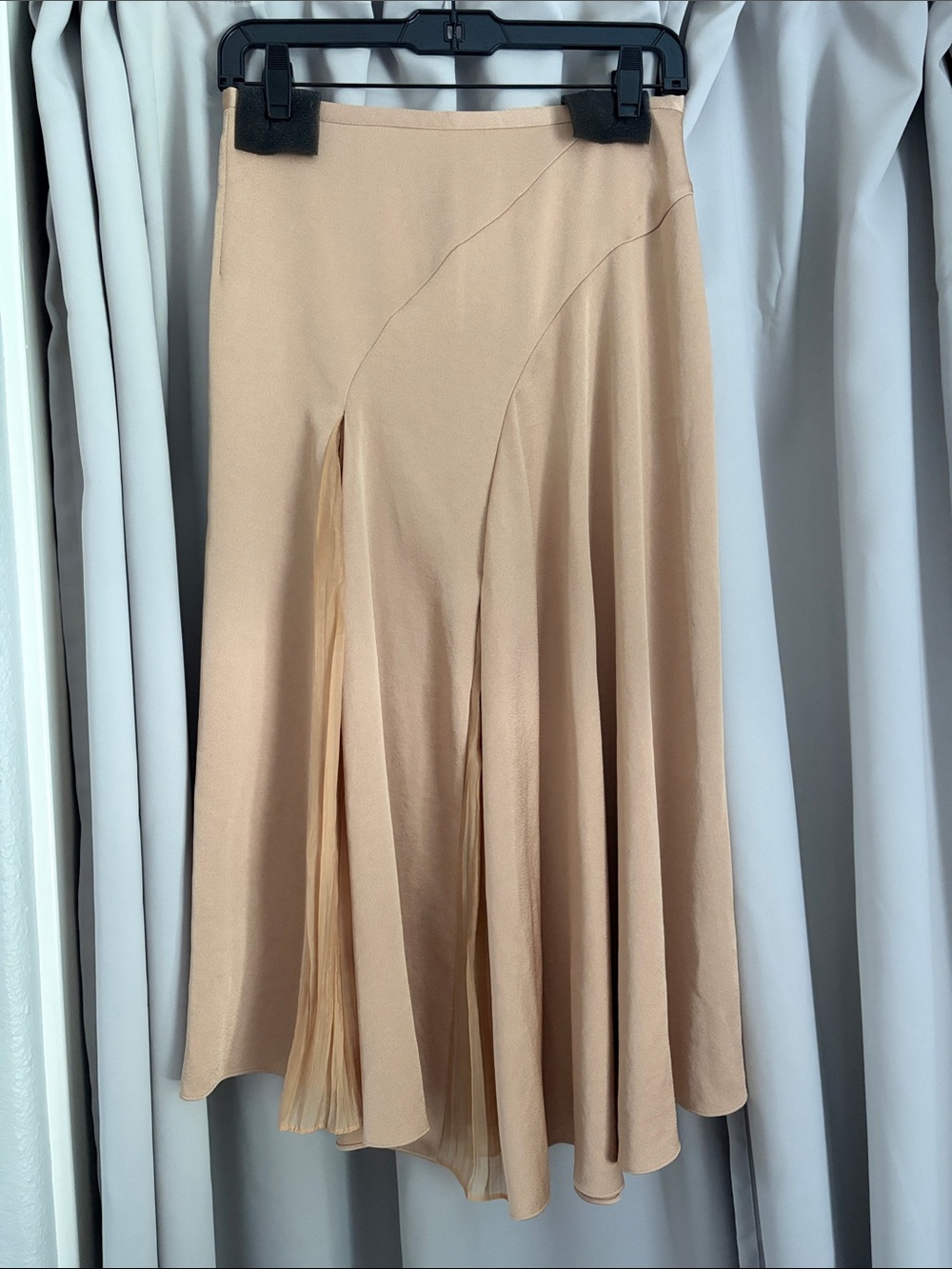 Vince Neutral Beige Pleated Panel Midi Skirt